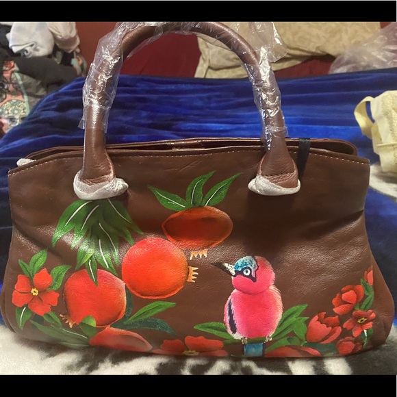 SUKRITI New Leather Hand painted Women Shoulder Hand Bag Bird Design - Picture 5 of 6